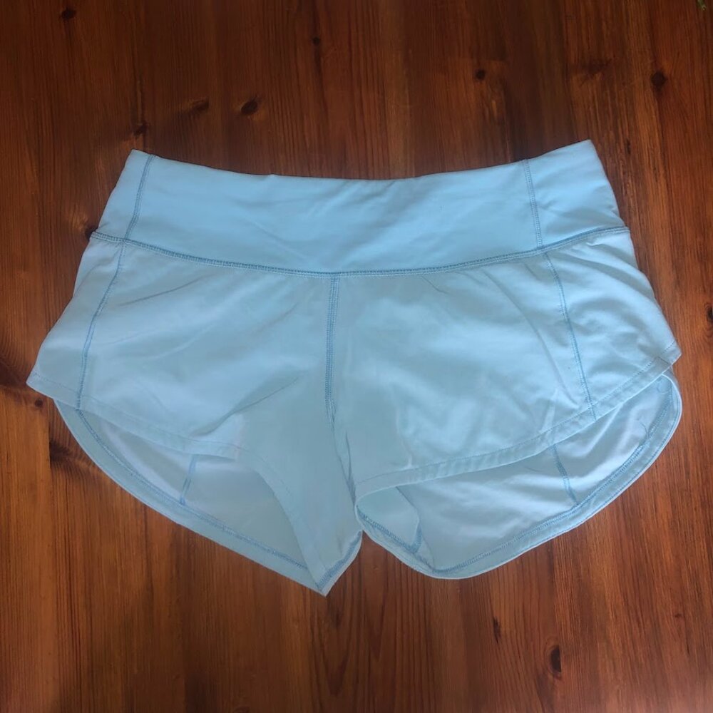 blue Lululemon shorts, size 2